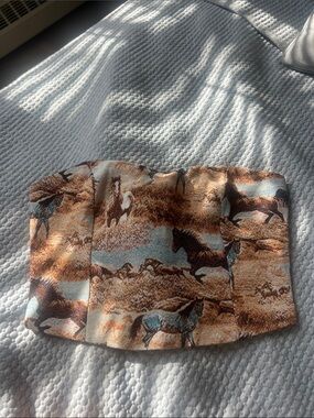 NWOT Strapless Horse Print BUSTIER Top in Brown and Blue
